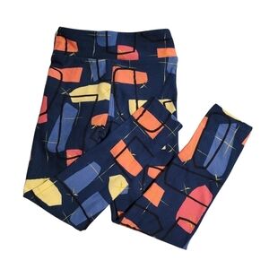 S (Girls) Adorable LuLaRoe Blue Yellow Orange Geometric Shapes Lines Leggings